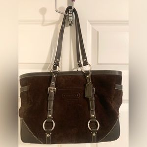 Authentic Coach purse - Brown suede and leather silver accents